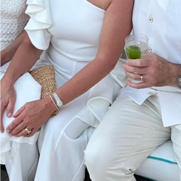 True Violet, white, off the shoulder jumpsuit. - Picture 2 of 5